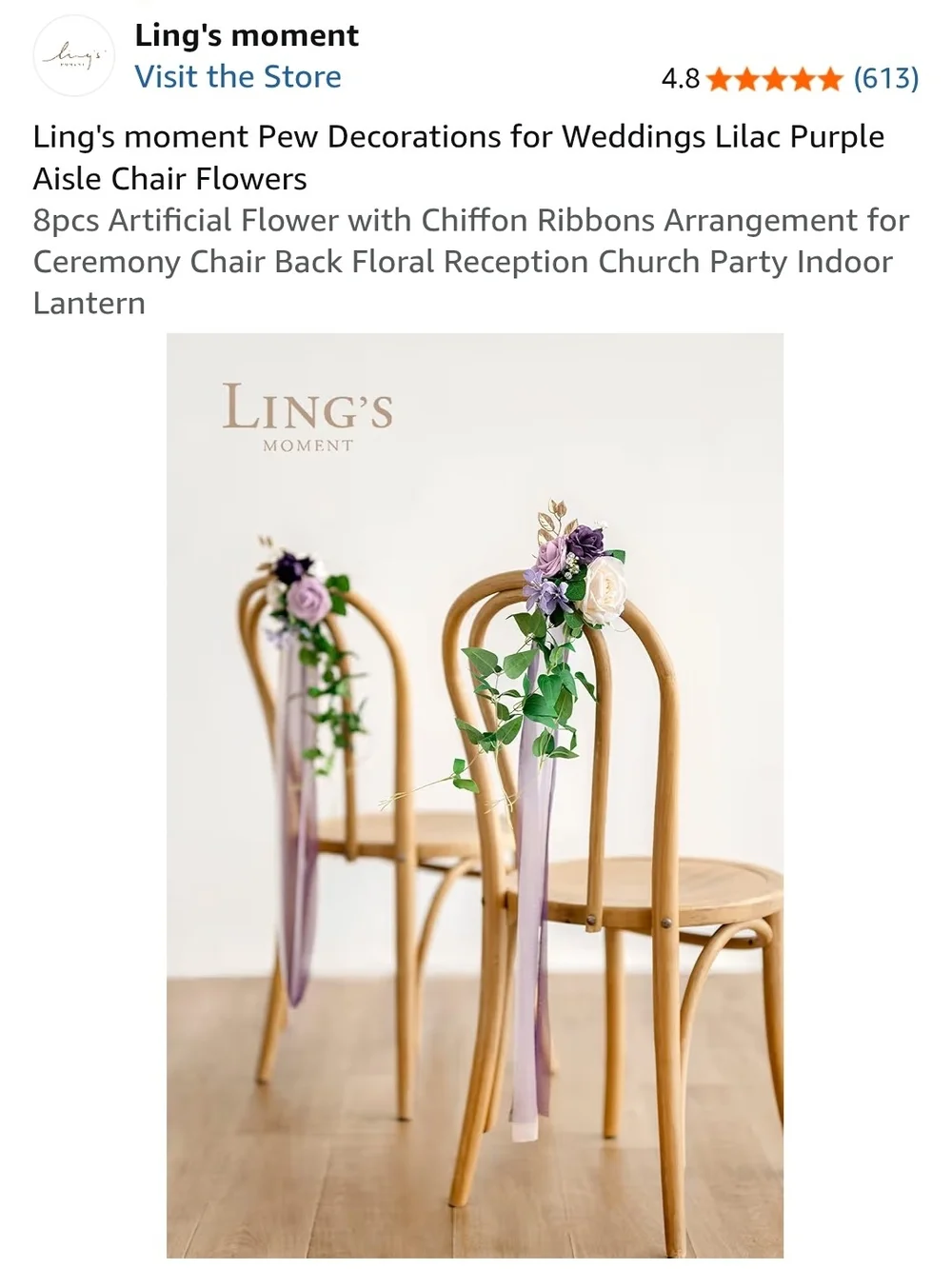 8 Ling's Moment Lilac Purple & Cream Chair Flower Decorations for Weddings